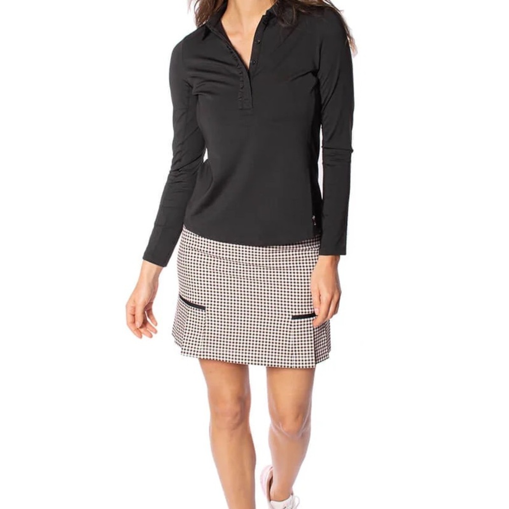 High-Waist Gingham Mini Skirt with Flounce Hem - Black & White - Picture 3 of 5